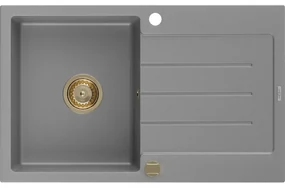 Mexen Bruno, granitový drez 795x495x200 mm, 1-komorový, šedá so zlatým sifónom, 6513791010-71-G