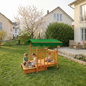 Pieskovisko s verandou HAPPY, 130x130x143cm, hnedá/zelená Jurhan