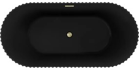 Mexen Paola, voľne stojaca vaňa, drážkovaná, 170 x 80 cm, čierna matná, zlatý matný prepad, 52721708071-55