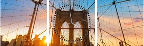 Obraz - Brooklynský most, Manhattan, New York (s hodinami) (90x30 cm)