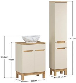 Koupelnová sestava Bali Casad Pati s deskou, umyvadlem a skříňkami 60 cm kašmírová/dub wotan