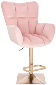 LuxuryForm DESIGN Barové kreslo AURORA VELUR na zlatej hranatej podstave - svetloružové