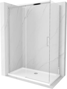 Mexen Omega, sprchovací kút s posuvnými dverami 130 (dvere) x 70 (stena) cm, 8mm číre sklo, chrómový profil + slim sprchová vanička 5cm, 825-130-070-01-00-4010