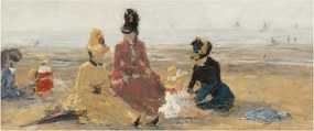 Obraz - Eugène Boudin, On the Beach, Trouville, reprodukcia (120x50 cm)