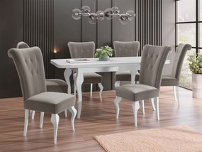 Rozkladací stôl Julia so 6 stoličkami ST63, Dostupné poťahy: Magic Velvet 2209, Farby: biela / biely lesk
