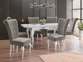 Rozkladací stôl Julia so 6 stoličkami ST63, Dostupné poťahy: Magic Velvet 2209, Farby: biela / biely lesk