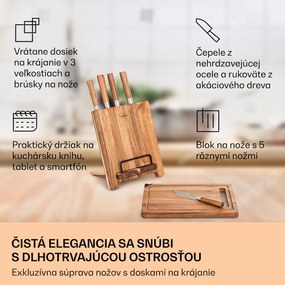 Klarstein Komaki 8-dielna sada nožov: 5 nožov, 3 dosky na krájanie, brúsik, stojan na tablet