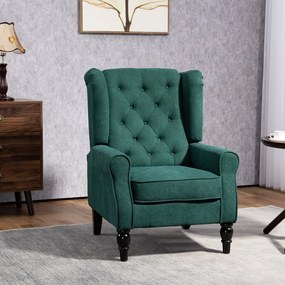HOMCOM Kreslo do obývacej izby, prešívané kreslo s drevenými nohami, široké sedenie, skvelý komfort, klasický štýl, 74 x 86 x 102 cm, Zelená | Aosom