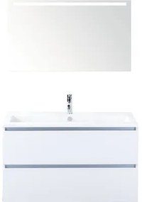 Kúpeľňový nábytkový set Vogue 100 cm s keramickým umývadlom a zrkadlom s LED osvetlením biela vysoko lesklá