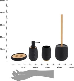 Sada kúpeľňových doplnkov Tova, čierna/s drevenými prvkami