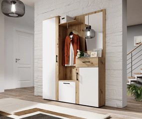 Předsíňová stěna Trio se zrcadlem 145 cm dub Artisan/bílá