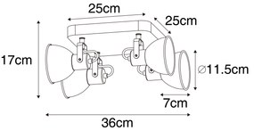 Priemyselné bodové svetlo čierne s dreveným naklápacím 4-svetlo - Tommy