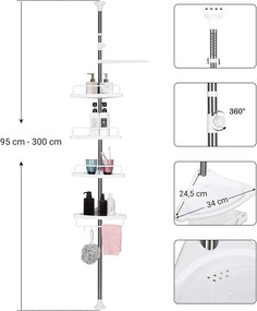 Songmics Poličky do sprchovacieho kúta Lovis, biela / strieborná