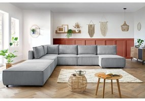 Svetlosivá menčestrová rohová pohovka (do tvaru "U"/variabilná) Nihad modular – Bobochic Paris