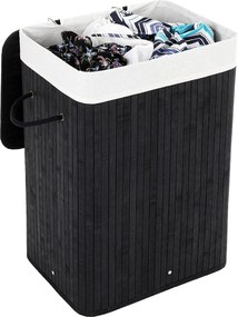 Veľký bambusový kôš na prádlo XL 72L, skladací, čierny