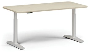 Výškovo nastaviteľný stôl, elektrický, 675-1325 mm, zaoblené rohy, doska 1600x800 mm, biela podnož, breza