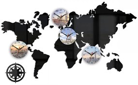 3D nalepovacie hodiny World map čierne