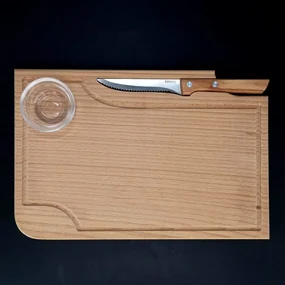 AMADEA Drevená doštička na steak s nožom a miskou, masívne drevo, 30x20x1, 5 cm
