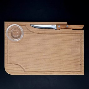 AMADEA Drevená doštička na steak s nožom a miskou, masívne drevo, 30x20x1, 5 cm