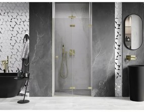 Mexen, Mexen Lunar-F pravé sklápacie sprchové dvere 90 cm, transparentné, brúsené zlaté - 836-090-000-55-00-P