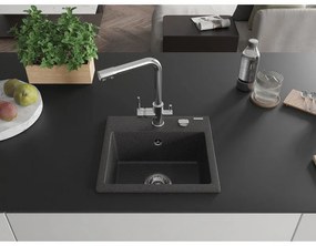 Mexen Milo, granitový drez 435x410x171 mm, 1-komorový a chrómová batéria Duero, čierna škvrnitá, 6505-76-671600-00