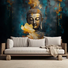 Gario Fototapeta Budha a zlaté kvety Materiál: Vliesová, Rozmery: 350 x 245 cm