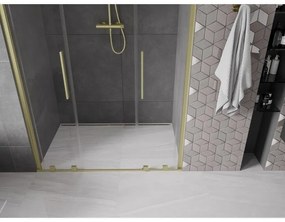 Mexen Velar L Duo, posuvné sprchové dvere do otvoru 140 cm, 8mm číre sklo, zlatá matná, 871-140-003-02-55