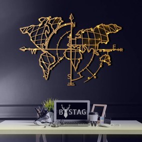 Nástěnná dekorace World Map Compass Led zlatá