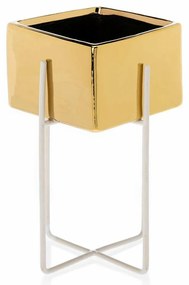 KERAMICKÝ KVETINÁČ SO STOJANOM MIZU 20,5X12 CM ZLATÁ/BIELA