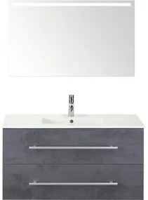 Kúpeľňový nábytkový set Sanox Stretto farba čela betón antracitovo sivá ŠxVxH 101 x 170 x 39 cm s keramickým umývadlom a zrkadlom s LED osvetlením