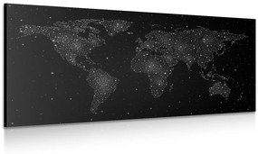 Obraz mapa sveta s nočnou oblohou v čiernobielom prevedení - 120x60