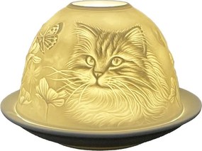 Biely porcelánový svietnik na čajovku mačička s motýlikom Paollo - Ø 12*8 cm