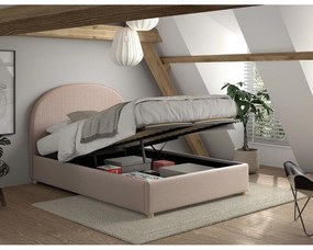 Ružová čalúnená dvojlôžková posteľ s úložným priestorom s roštom 140x200 cm Moon – Vipack