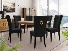 Rozkladací stôl 140x80 so 6 stoličkami ST67, Farby: natura, Farby: čierny, Farby: zlatý, Potah: Magic Velvet 2219