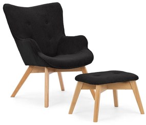 Čierne menčestrové kreslo s podnožkou Niko – Ropez