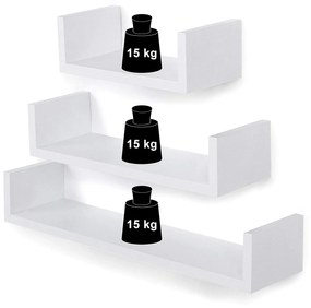 SONGMICS Nástenná polica do U biela 3 ks 60/45/30 cm
