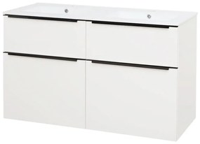 Mereo Mailo, kúpeľňová skrinka s keramickým umývadlom 121 cm, biela, čierne madlo, MER-CN513B