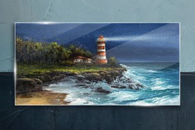 Obraz na skle Maják pobrežie vlny