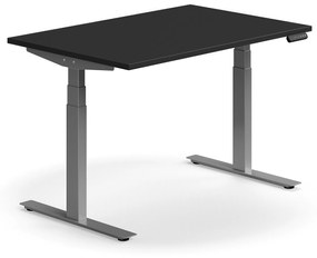 Výškovo nastaviteľný stôl QBUS, rovný, 1200x800 mm, strieborný rám, čierna