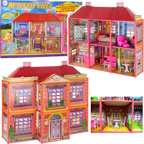 LEAN Toys Villa Veľký domček pre bábiky 6 izieb Nábytok Príslušenstvo 128 el.