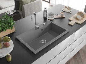 Mexen Elix, 1-korový granitový drez 800 x 500 mm, šedá, chrómový sifón, 6527801005-71