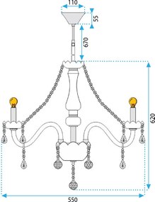 Toolight - Krištáľový závesný luster 6xE14 60W 392183, strieborná, OSW-04007