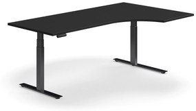 Výškovo nastaviteľný stôl QBUS, rohový, 2000x1200 mm, čierny rám, čierna