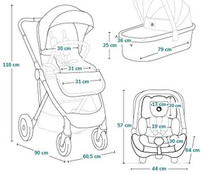 Lionelo - Kombinovaný kočík 3v1 AMBER PLUS šedý Graphite