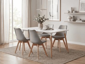 Jedálenský set 1 + 4, biely stôl ADRIA 120x80 cm + svetlosivá stolička BALI MARK s bukovými nohami