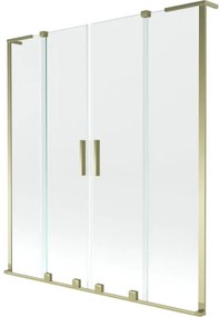 Mexen Velar L Duo, 2-krídlová posuvná vaňová zástena 160 x 150 cm, 8mm číre sklo, zlatá lesklá, 896-160-003-02-50
