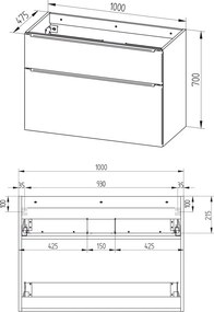 Mereo Mailo, kúpeľňová skrinka s keramickým umývadlom 101 cm, dub Riviera, elox AL madlo, MER-CN522A