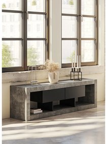 Sivo-čierny TV stolík v dekore betónu 175x52 cm Nara – TemaHome