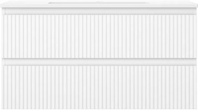 Mexen Rivel, kúpeľňová skrinka 90 cm s umývadlom Otis, 2 zásuvky, drážkovaná, biela matná, 91A20-09047-2-BFF01-W18M01