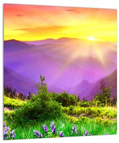 Obraz horskej krajiny s východom slnka (30x30 cm)